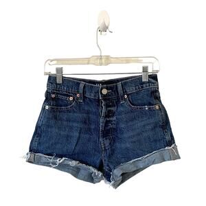 Gap High Rise Raw Hem Cheeky Button Fly Denim Shorts Blue Size 2